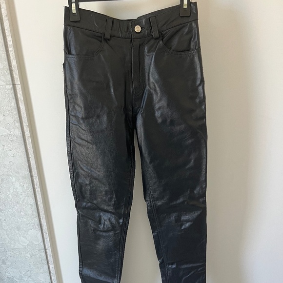 Black Real Leather Pants - Picture 1 of 2